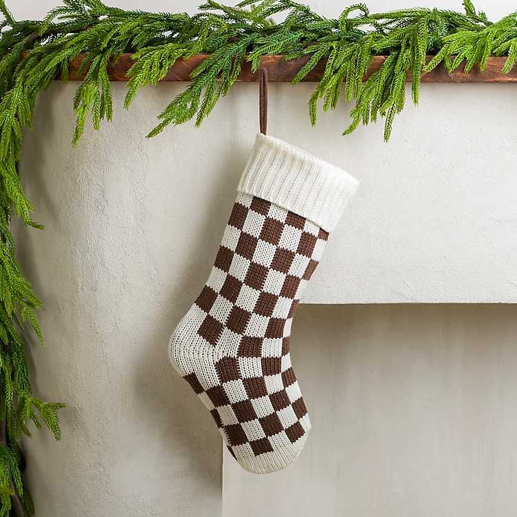 Brown and White Checkered Stocking | Kirkland's Home