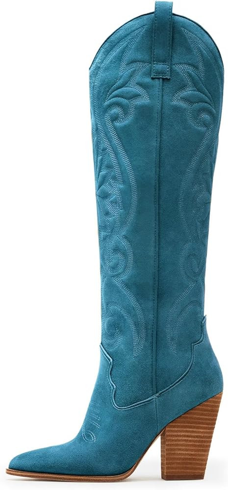 WIRALOMI Women Western Knee High Boots Embroidered Chunky Block Heel Cowboy Boots Pointed Toe Pul... | Amazon (US)