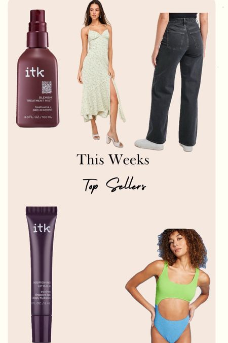 This weeks top sellers!! Such variety in this week! We have a super cute green dress and the best mom jeans from target and a cute one piece swim from target as well! 
And of course we have ITK the blemish mist and lip balm! 
#skincare 

#LTKU #LTKParties #LTKFindsUnder100