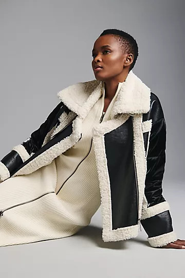NVLT Faux Leather Sherpa Aviator Jacket | Anthropologie (US)
