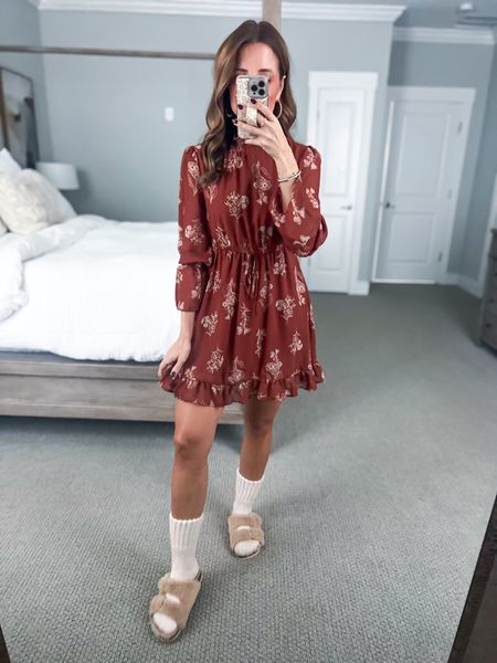 Thanksgiving outfit. Thanksgiving dress. Amazon floral dress in XS. Party dress. Holiday dress. Holiday outfit. Favorite Amazon slippers. Amazo boot socks. Fall dress. Pottery Barn canopy bed. 

#LTKHoliday #LTKparties #LTKshoecrush