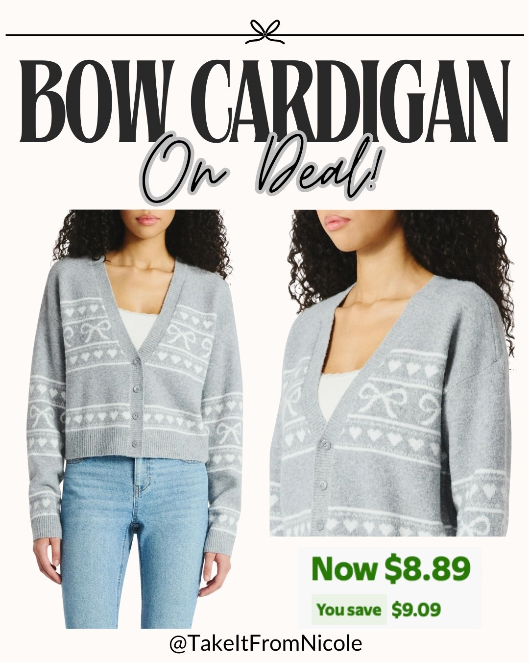 I thought these little bow cardigans were super cute and they are a STEAL!

Valentine’s Day outfit // heart sweater // bow sweater // bow aesthetic 

#LTKValentine #LTKSaleAlert