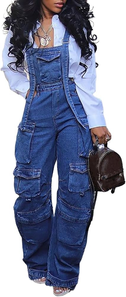 YOOTIKO Women Denim Overalls Jean Jumpsuit Cargo Pants Baggy Straight Leg Bib Jean Romper Streetw... | Amazon (US)
