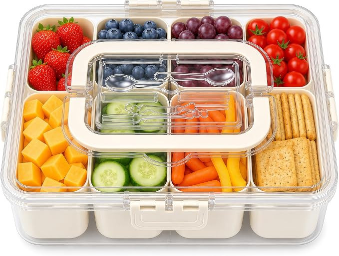Snackle Box Container with Built-In Utensil Tray | BPA-Free 8 Compartment Divided Serving Tray, S... | Amazon (US)