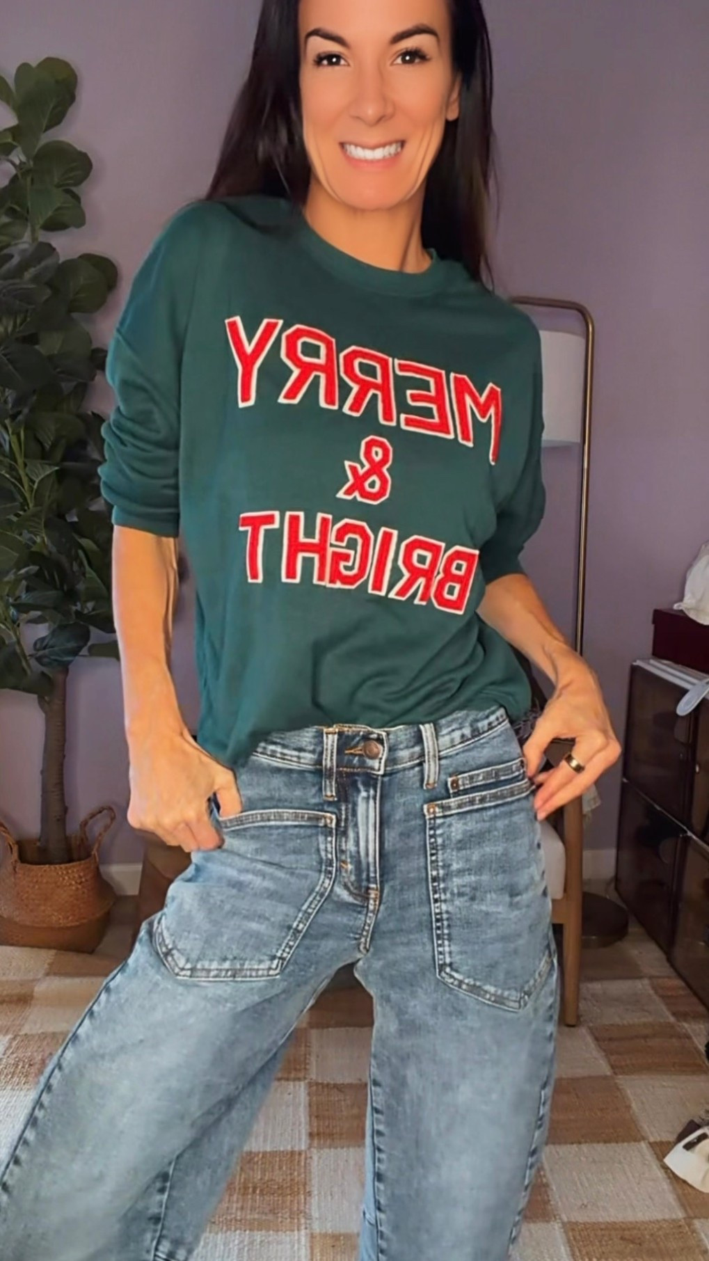 Festive, comfy, and just the right amount of extra 🎄✨ 

This is my kind of holiday uniform—cozy layers, fun denim, and playful details that make getting dressed feel fun. From casual days to festive errands, this look is on repeat all season long ❤️💚

#NicoleColeeStyle #HolidayStyle #FestiveFits #CasualChic #DenimLovers #FunJeans #HolidayOutfitInspo #WinterStyle #EverydayFestive #LTKStyle #LTKFinds #StyledByNicole #FashionOver40 #EffortlessStyle #CozyChic #nicolecolee 

#LTKHoliday #LTKGiftGuide #LTKgrwm