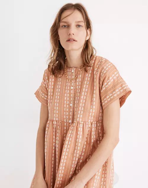 Embroidered Short-Sleeve Button-Front Mini Dress | Madewell