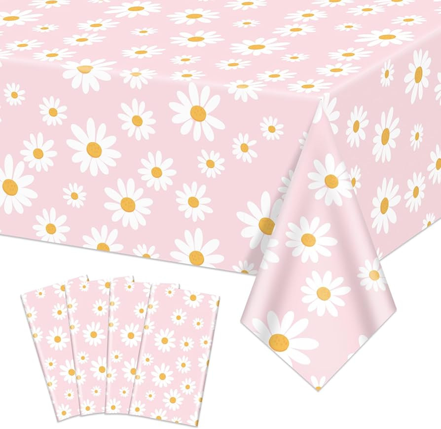4 PCS Pink Daisy Tablecloths, Plastic Boho Flowers Groovy Daisy Tablecloths for Retro Hippies Bir... | Amazon (US)
