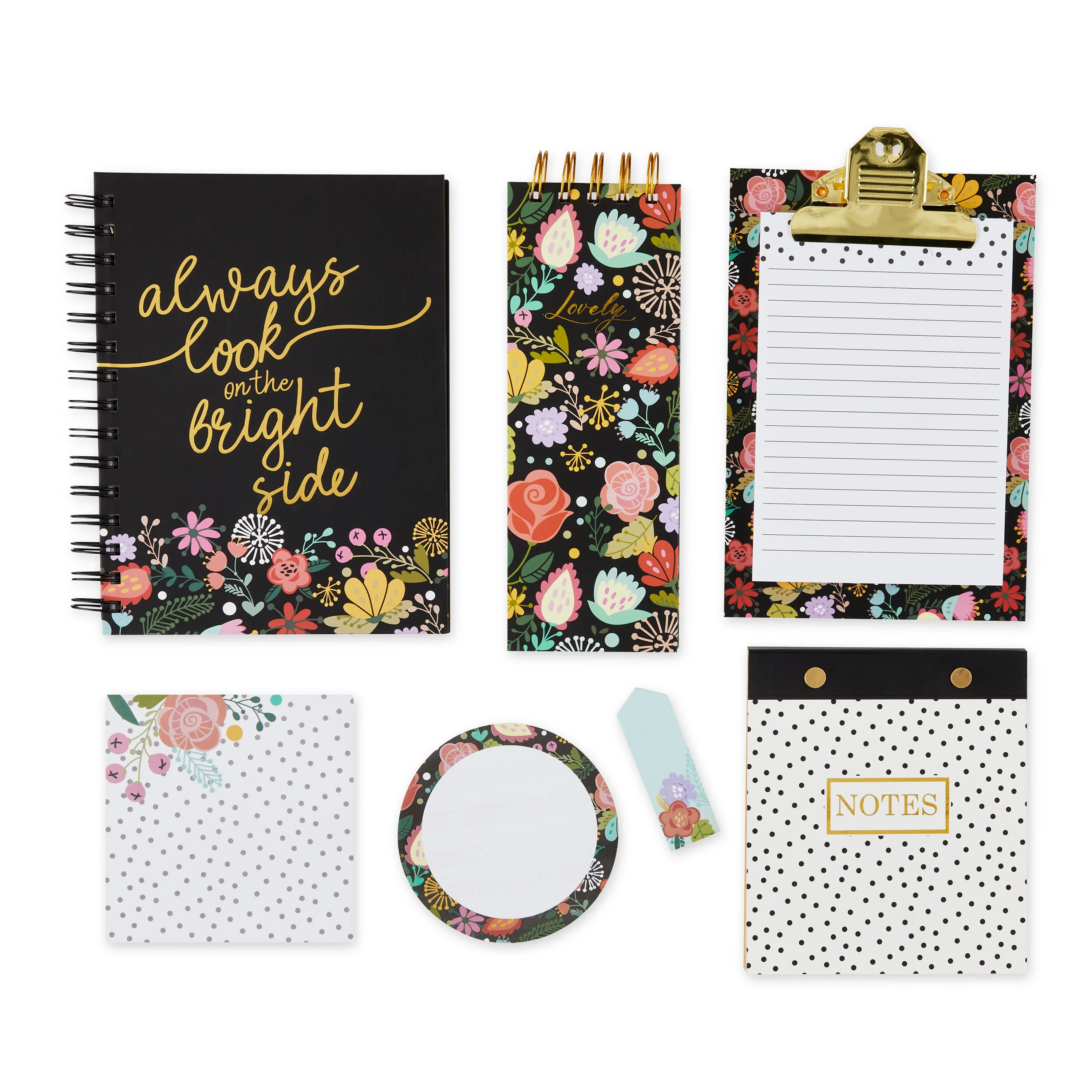 Pen+Gear Stationery Gift Sets, Black Ditsy Floral, Ruled Paper, Journal, Notepad, Sticky Notes | Walmart (US)