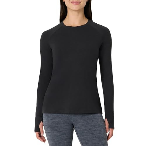 Amazon Essentials Women's Athletic Soft Performance Lightweight Stretch Long Sleeve Layering Workout Top, Space Dye Black, Large | Amazon (US)