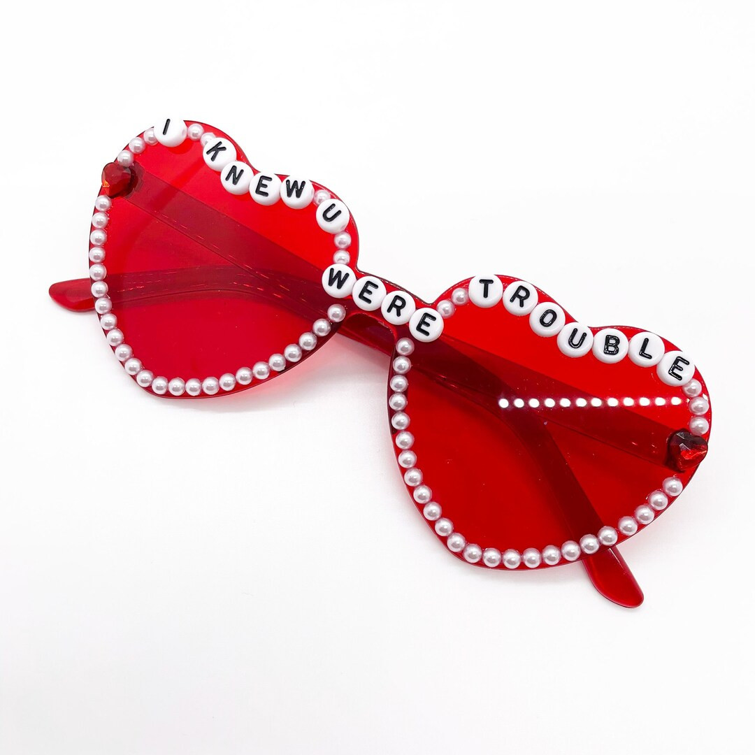 Taylor Swift Red Inspired Rhinestone Pearls Bedazzled Heart Glasses Sunglasses Bejeweled Swiftie ... | Etsy (US)