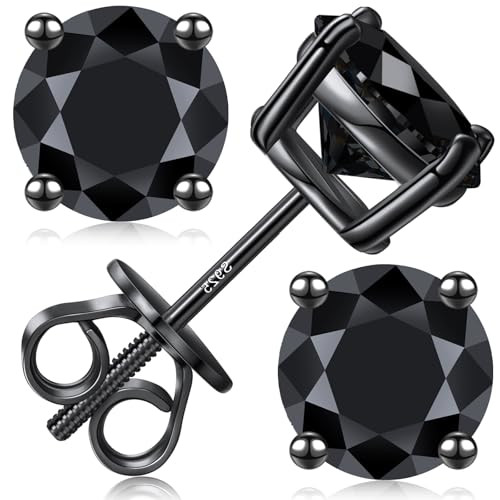 Moissanite Earrings Screw Back Full Black 1.6CT 6MM*2 S925 Sterling Silver Round Cut D Color VVS1 Clarity Lab Created Moissanite Stud for Women Men | Amazon (US)