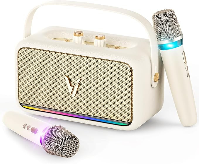 Karaoke Machine with 2 Wireless Mics & Soft Leather Wrap |mini Portable Bluetooth Speaker with 5 ... | Amazon (US)