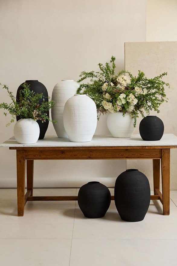 Crystal Modern Vase, Textured Round Belly Concrete Vase in Black or White, Available in Medium an... | Amazon (US)