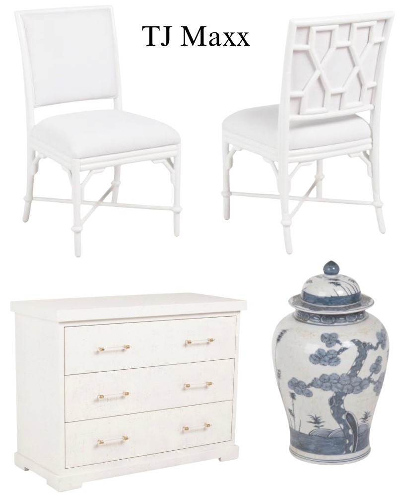 Designer pieces on sale at TJ Maxx, Levy, weight days, white chairs, dining room, room, kitchen, dresser, chest, French, modern, coastal.

#LTKHome #LTKSaleAlert