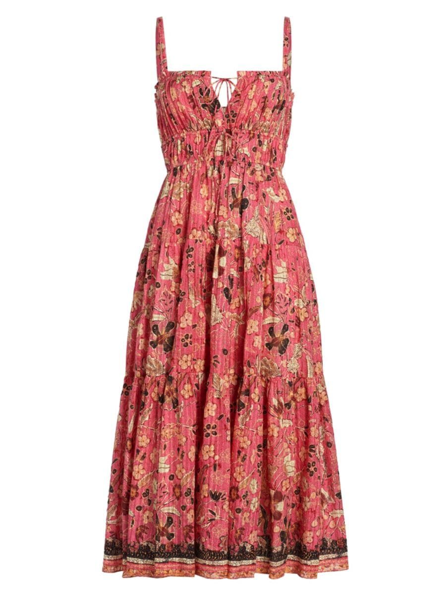 Anisa Floral Cotton Gathered Midi-Dress | Saks Fifth Avenue