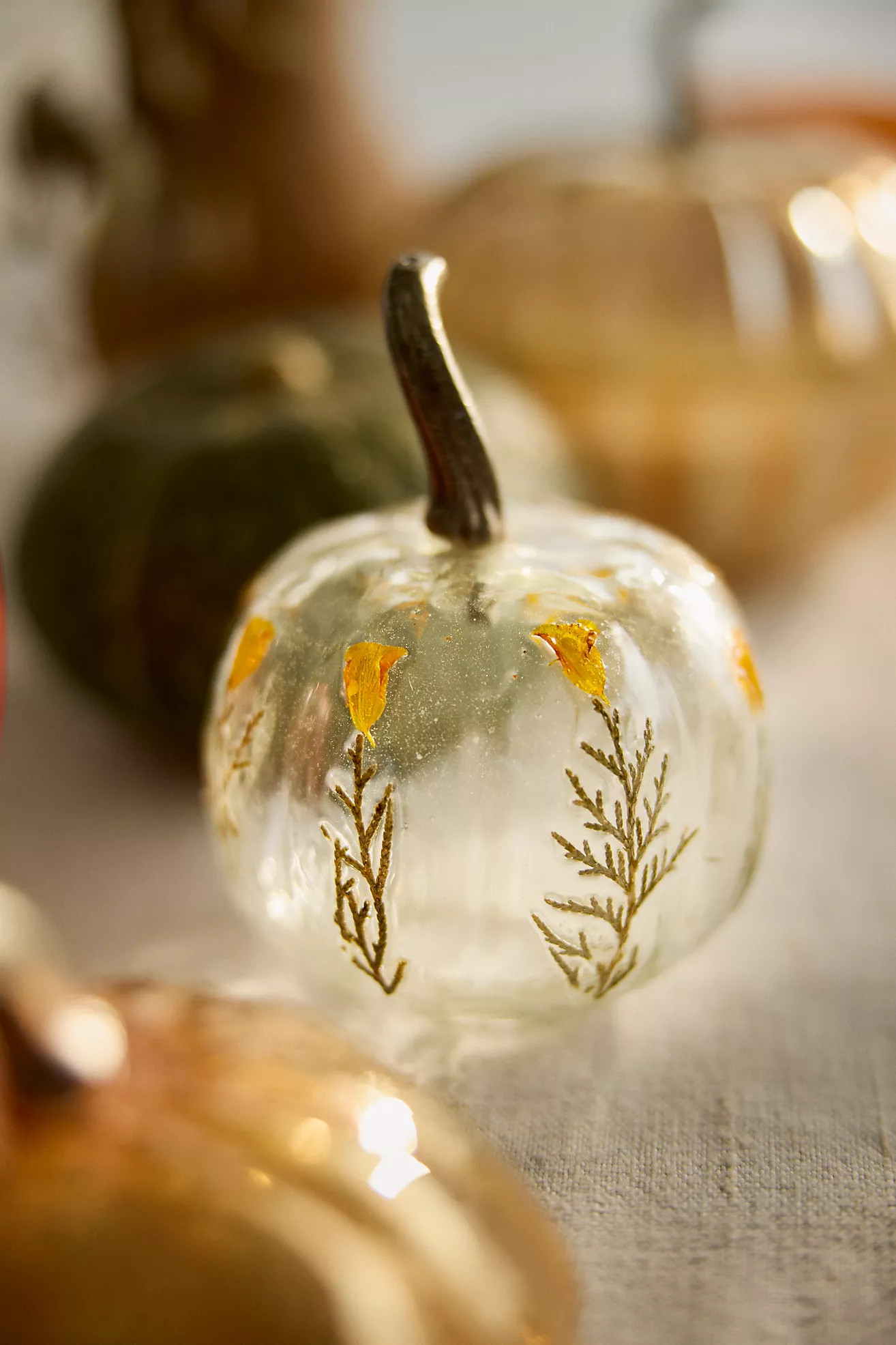 Pressed Floral Glass Pumpkins, Set of 2 Small | Anthropologie (US)