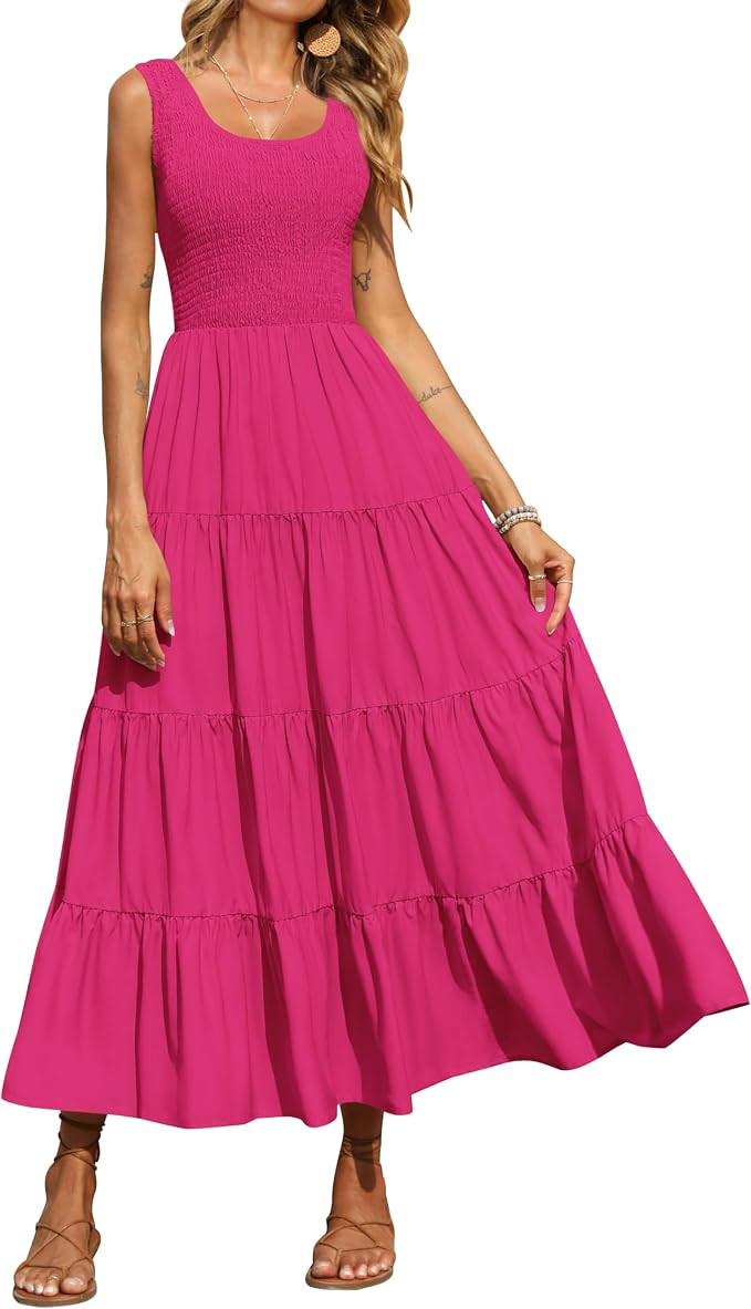 PRETTYGARDEN Women's 2025 Casual Loose Plain Maxi Sundress Smocked Tank Dress Sleeveless Summer B... | Amazon (US)