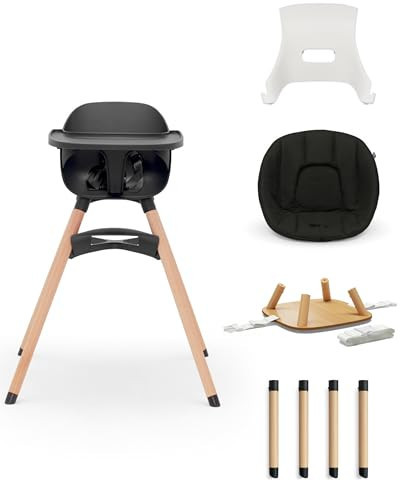 Lalo The 3-in-1 High Chair Kit - Convertible Wooden High Chair for Babies & Toddlers with Infant Support, Cushion, Booster Conversion Kit & Play Legs, Adjustable Footrest - Licorice | Amazon (US)