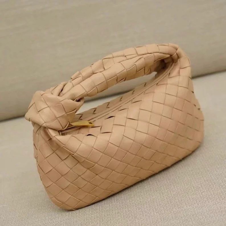 CALF MINI JODIE Genuine Leather Intrecciato Handbag Woven Bag Knot Handle Bag Leather Mini Jodie ... | Etsy (US)