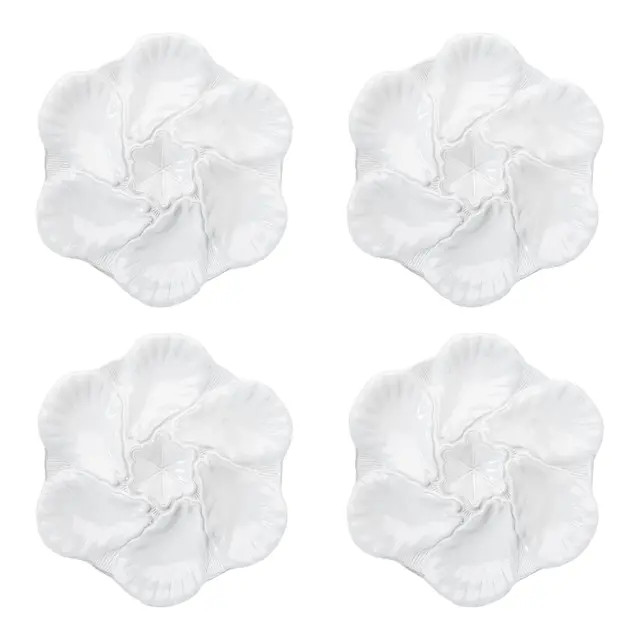 Fleur De Lis White Oyster Plates - Set of 4 | Chairish