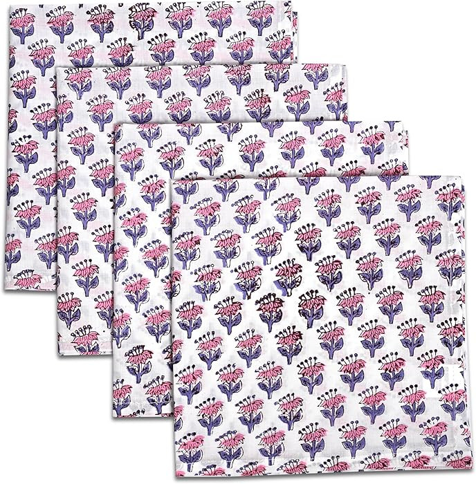 CPC Cloth Napkins 100% Cotton Set of 4 Reusable Napkins, Indian Block Print Toile Floral Dinner N... | Amazon (US)