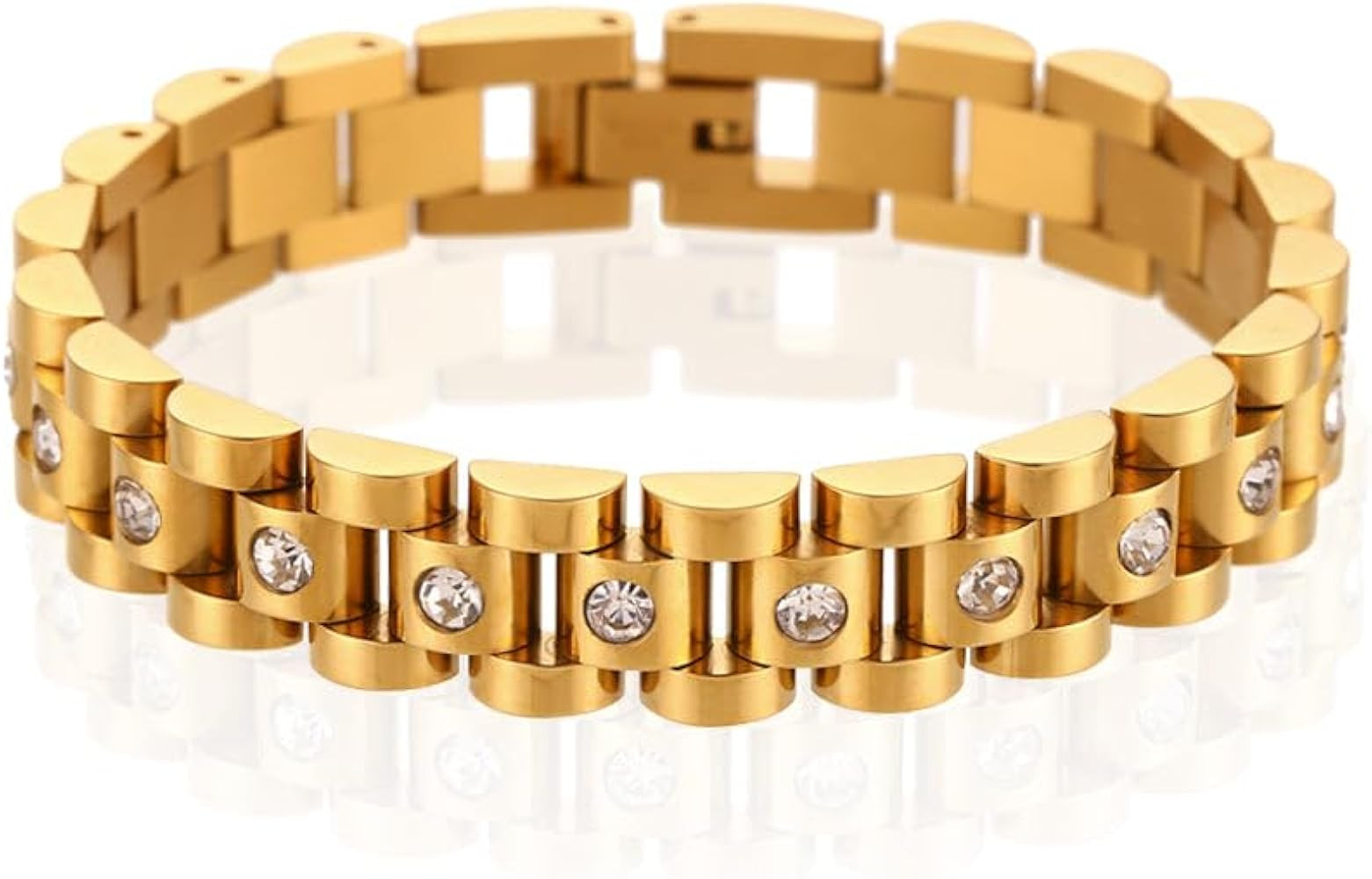 18K Gold Plated Stainless Steel Bracelet for Women Non-Tarnish, Waterproof, Chunky Link Chain –... | Amazon (US)