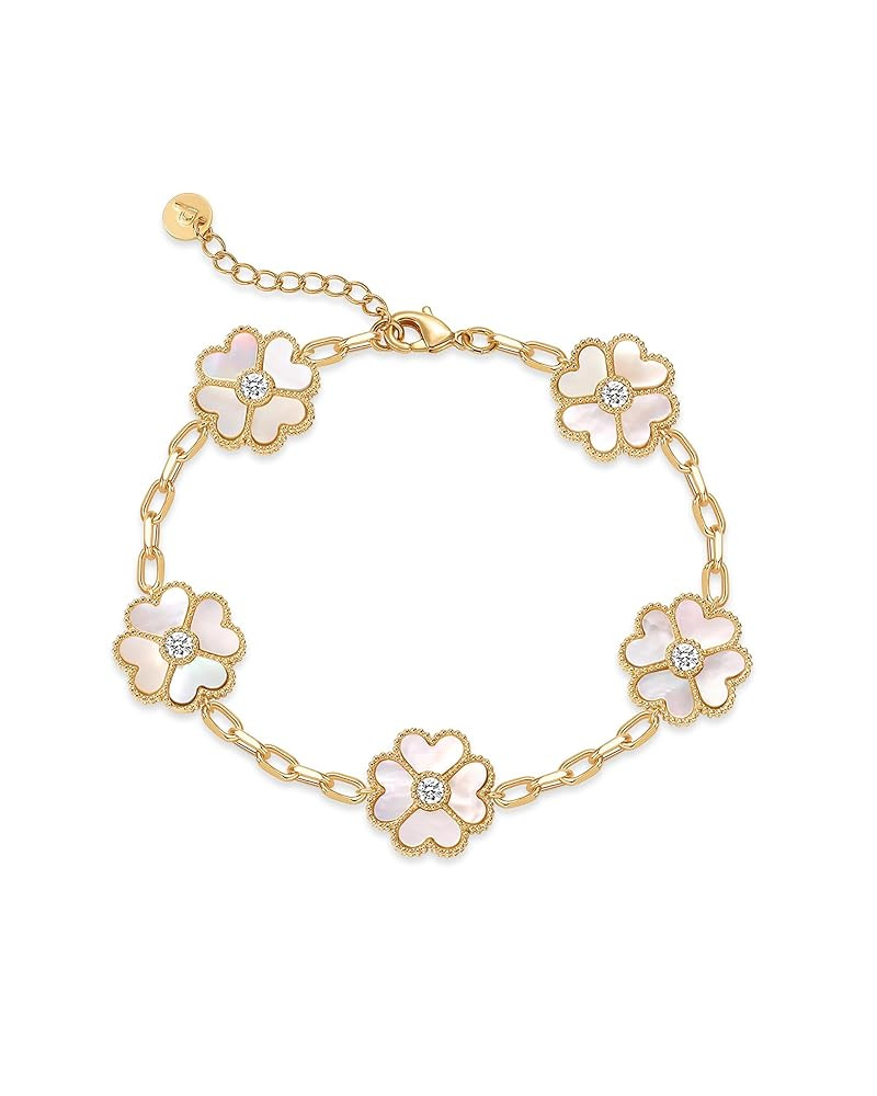 PAVOI 14K Gold Plated Clover Bracelets for Women - Flower Four Leaf Clover Bracelet - Mother of P... | Amazon (US)
