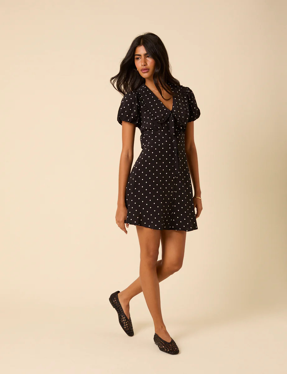 Black Polka Dot Puff Sleeve Mini Dress | Nobody's Child