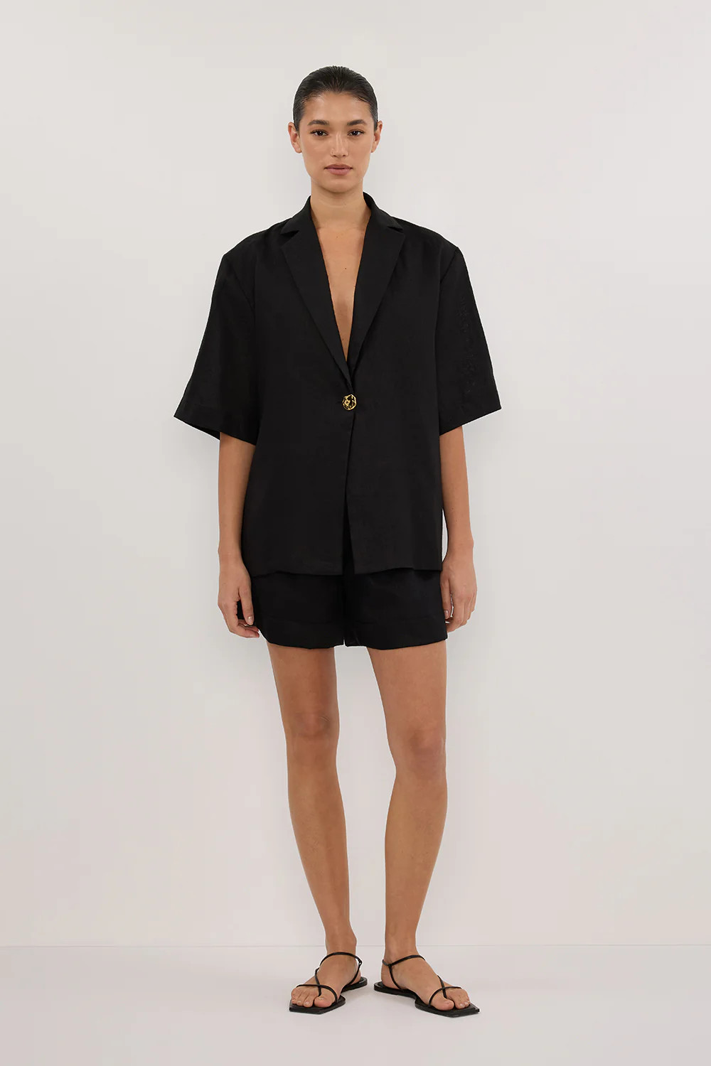 NALA BLACK LINEN RESORT SHIRT | DISSH