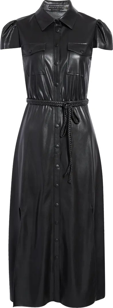 Alice + Olivia Miranda Cap Sleeve Faux Leather Shirtdress | Nordstrom | Nordstrom