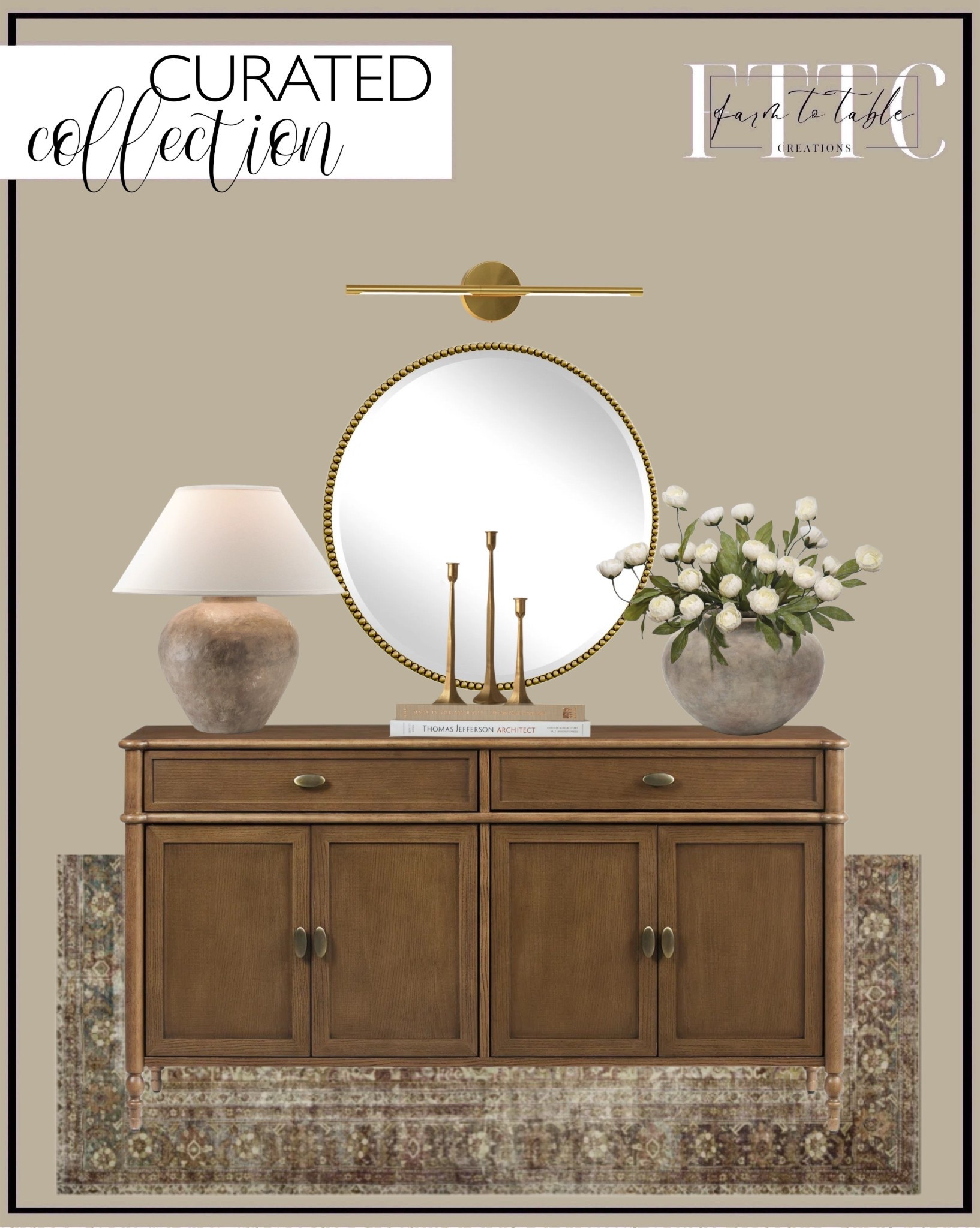 Curated Neutral Console Table Styling Finds on Sale

Follow @farmtotablecreations on Instagram for more home styling ideas.

Sharing a few pieces from this curated console table collection that help create a warm, layered look. From the wood sideboard and neutral rug to the brass mirror, lighting, and simple florals — these pieces work beautifully together to create a timeless, collected space. Even better… many of these finds are currently on sale.

#consoletable #sideboard #livingroomrug #tablelamp #homedecor #rugs #livingroomfurniture

#LTKSaleAlert #LTKHome