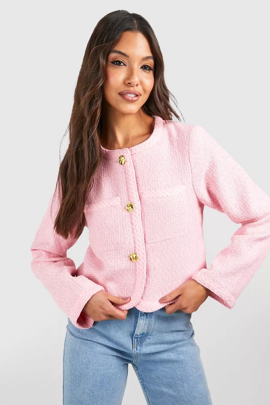 Boucle Button Detail Jacket | boohoo (US & Canada)