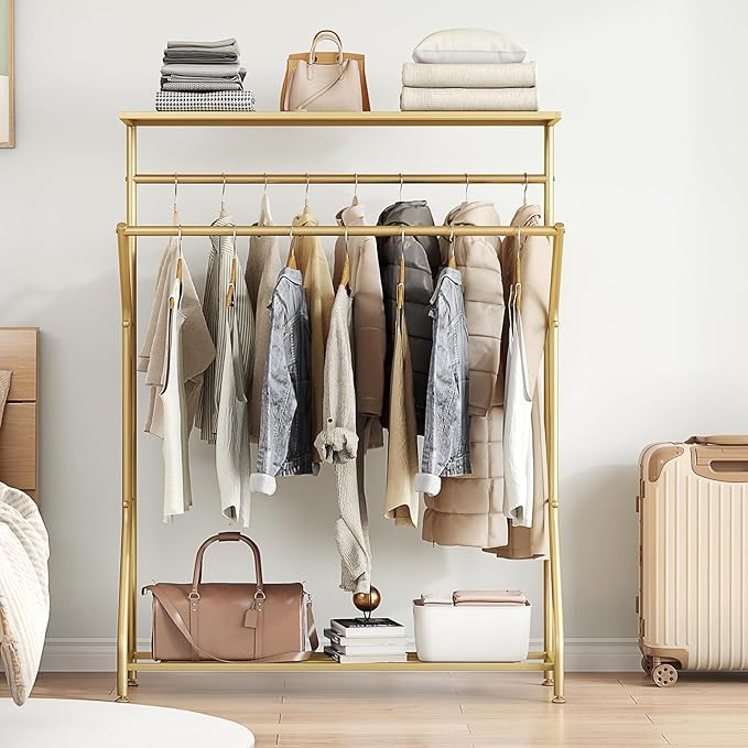 Gold Heavy Duty Metal Clothes Rack Modern Sturdy Hanging Clothes Rack for Garment Storage Durable... | Amazon (US)