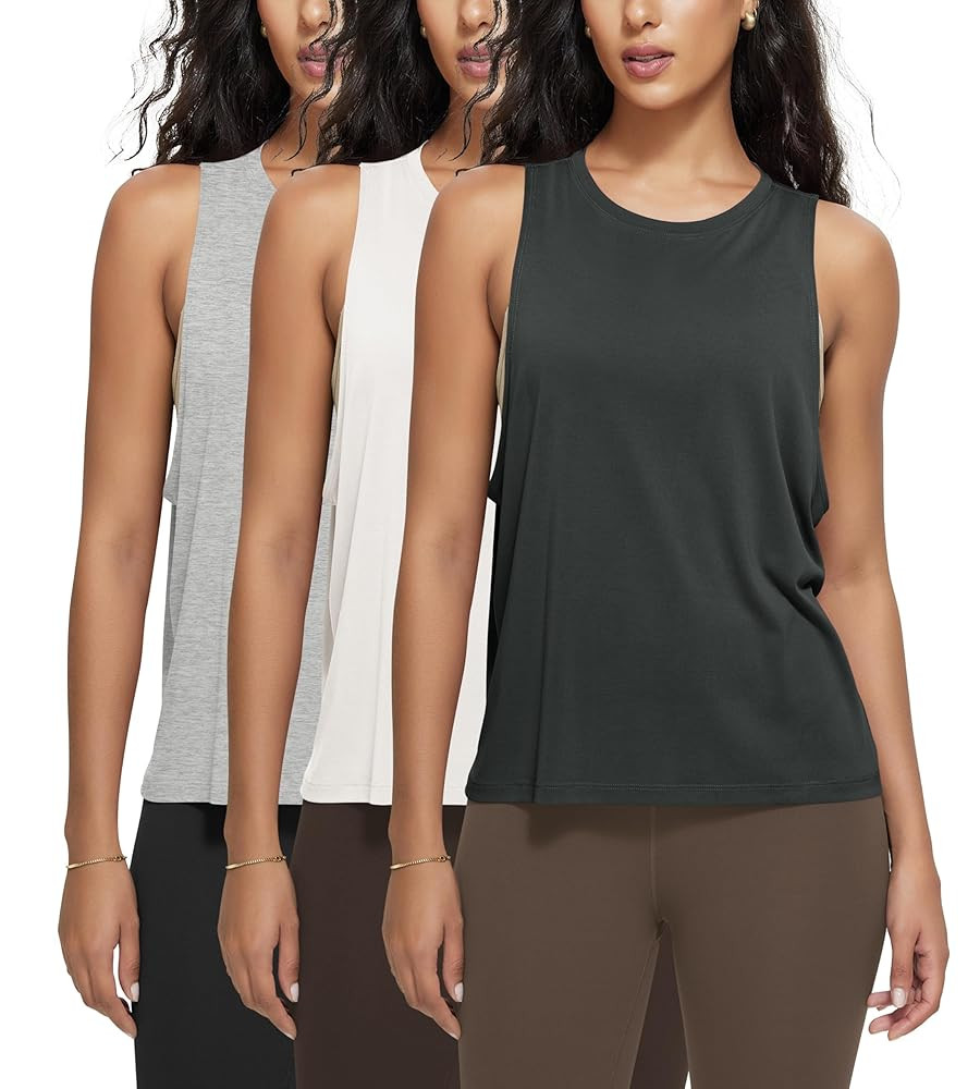 ODODOS 3-Pack Loose Tank Tops for Women Sleeveless Gym Athletic Workout Tops Yoga Shirts | Amazon (US)