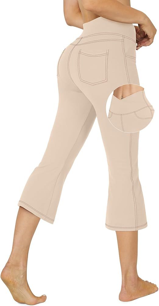 G4Free Bootcut Capri Yoga Pants with 4 Pockets for Women Summer Tummy Control High Waist Capris | Amazon (US)