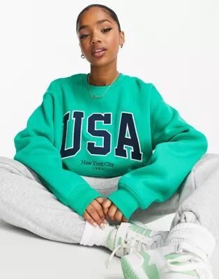 Stradivarius oversized USA sweatshirt in green | ASOS (Global)