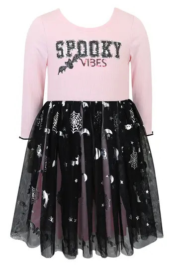 Zunie Kids' Sequin Spooky Tiered Dress in Black/Blush at Nordstrom Rack, Size 4 | Nordstrom Rack