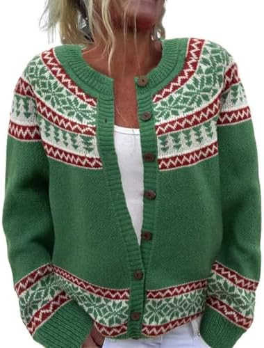 Women's Funny Fall Winter Animal Floral Christmas Tree Long Sleeve Button Knit Cardigan Sweater | Amazon (US)