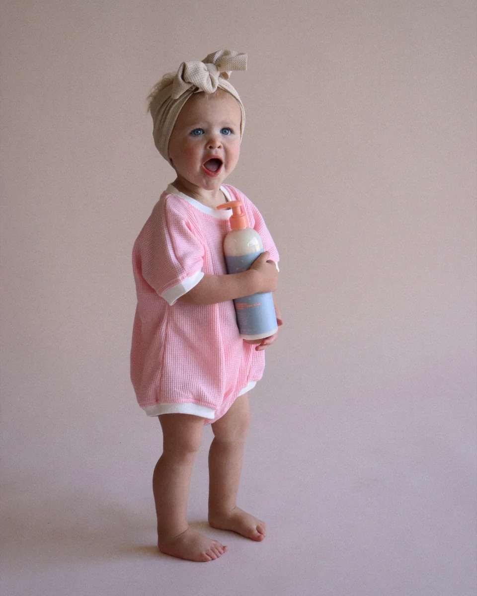 Oversized Waffle Knit Bubble Romper - Bubblegum | Lolli Co.