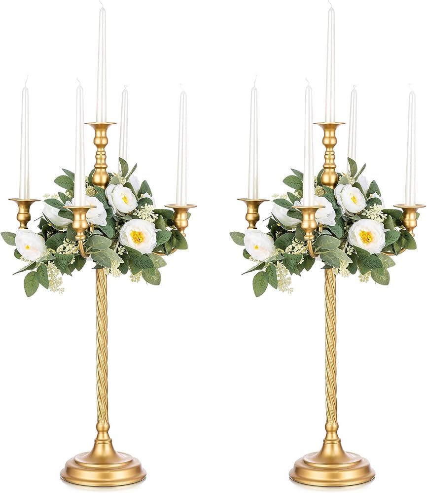 Romadedi Candelabra Gold Candle Stand: 28" Tall 5-Branch Candlestick Holder for Wedding Centerpie... | Amazon (US)