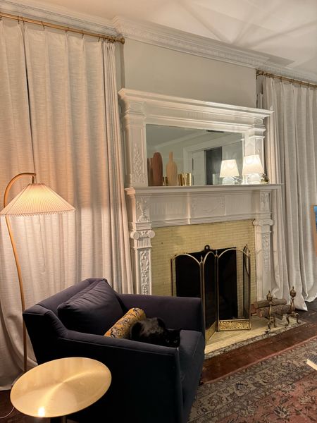 Glass lamp, linen curtains, velvet accent chair, bolster pillow, floor lamp 

#LTKhome #LTKstyletip