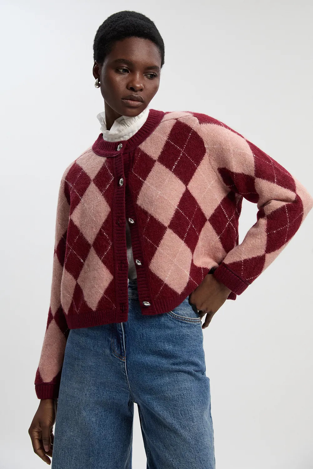 Argyle Alpaca Blend Knitted Cardigan | Karen Millen UK + IE + DE + NL