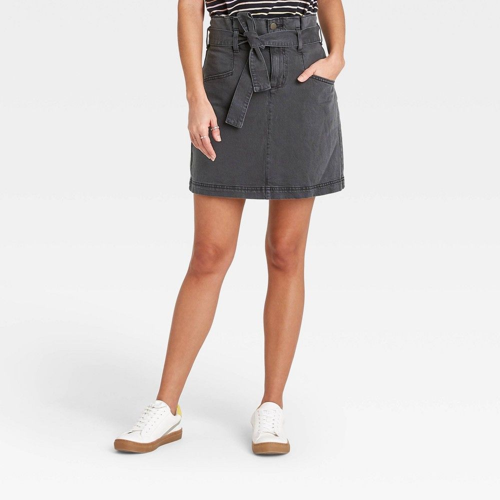 Women's High-Rise Tie-Waist Denim Mini Skirt - Universal Thread Black 4 | Target