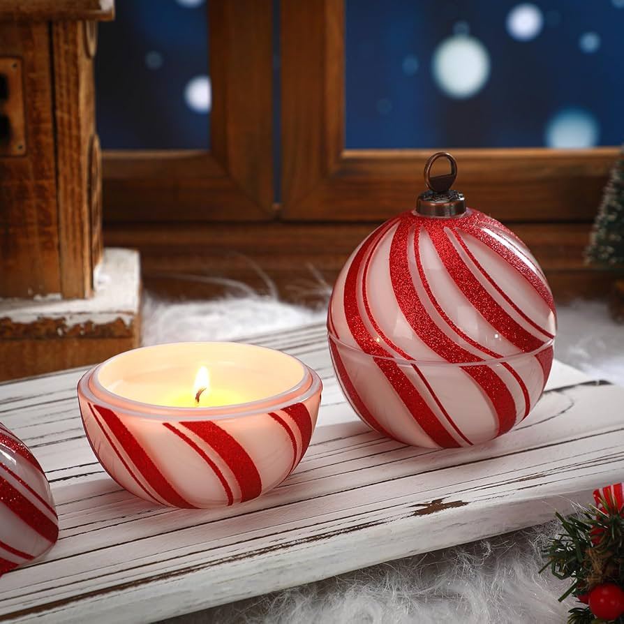 2 Pcs Candy Christmas Ball Candles 3.9 Inch Red and White Christmas Ornament Candle Decor Cinnamo... | Amazon (US)