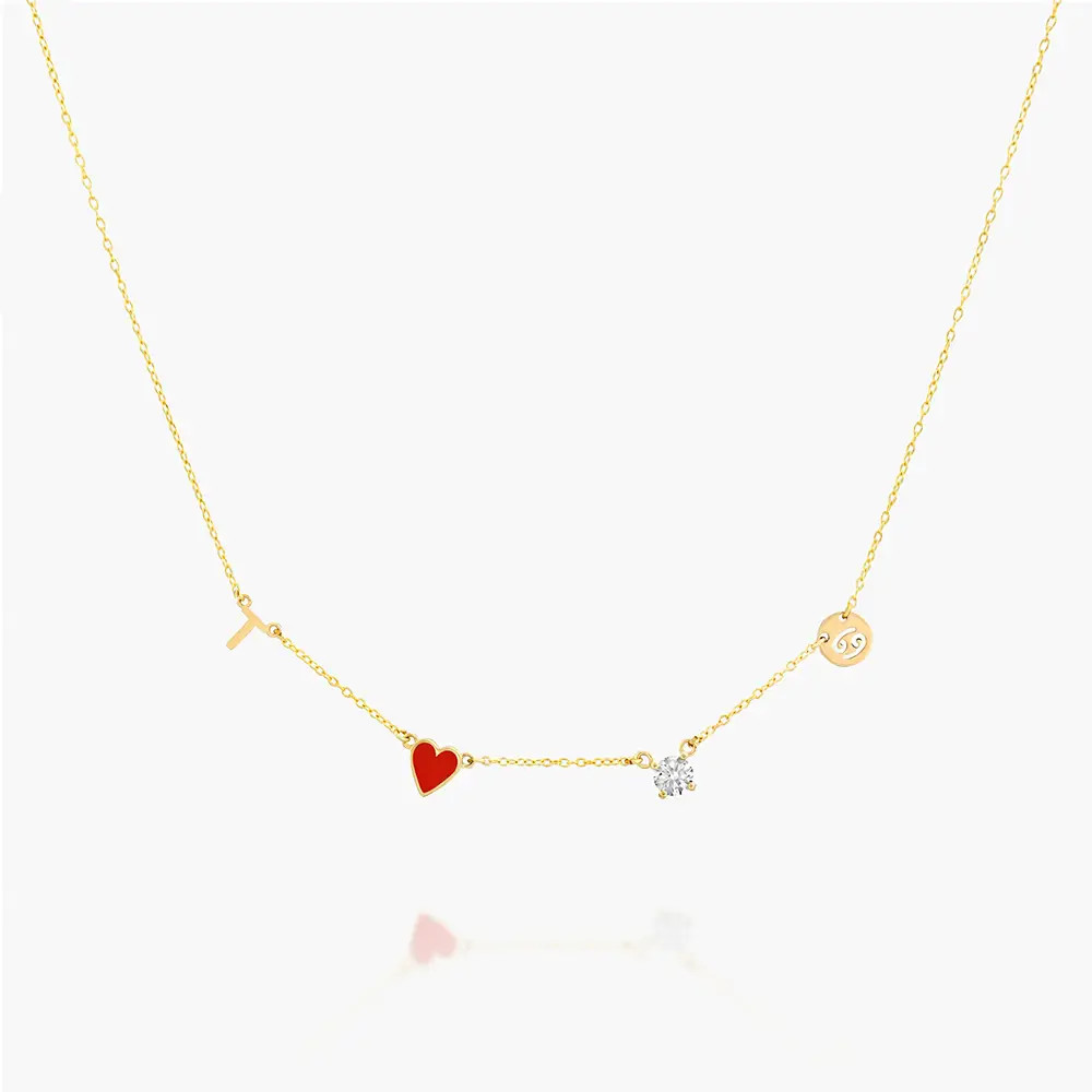 Inez Initial Heart Necklace With Premium Diamond - 10K Solid Gold | Oak & Luna (US)