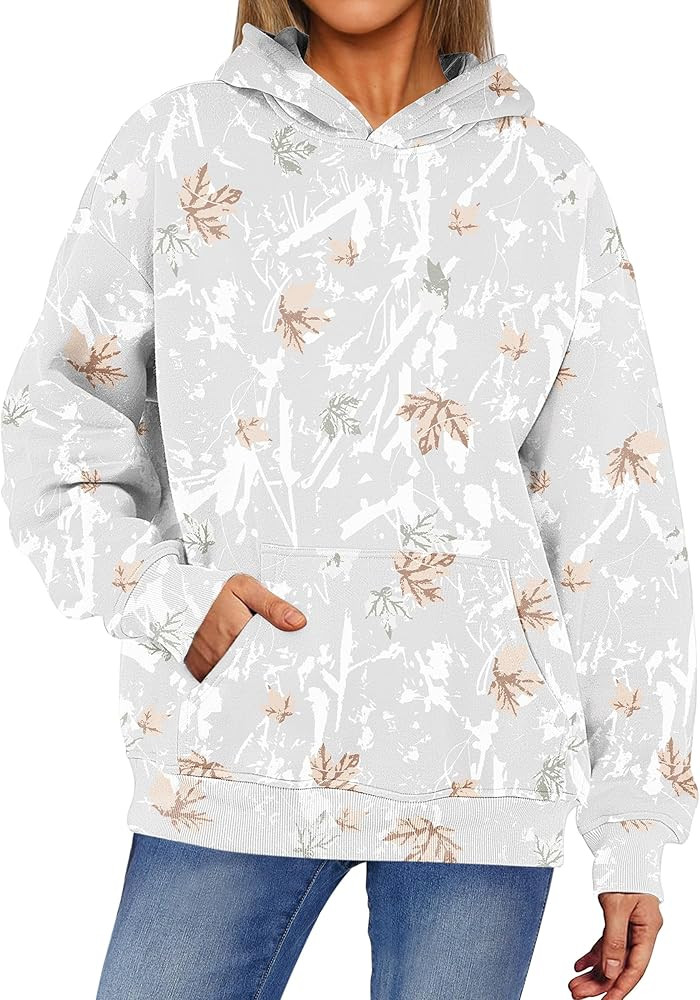 ANRABESS Women Camo Hoodies Long Sleeve Maple Leaf Print Fleece Oversized Casual Pullover Sweatsh... | Amazon (US)