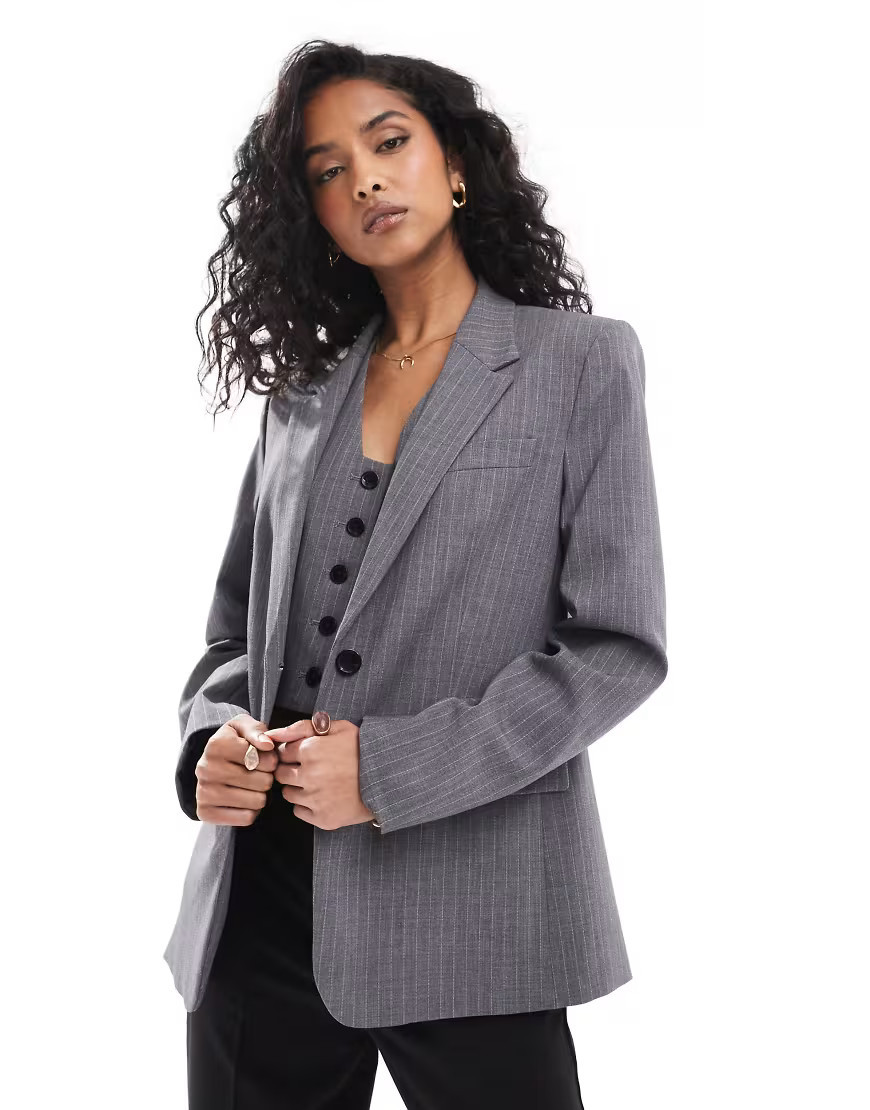 Mango stripe co-ord blazer in grey | ASOS (Global)