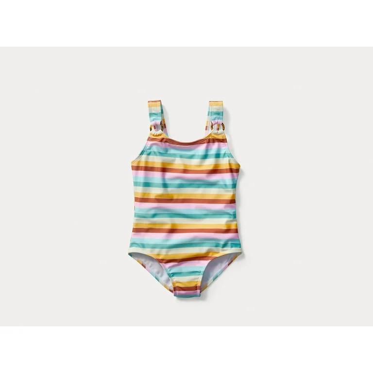 Wonder Nation Girls Retro Stripe One-Piece Swimsuit with UPF 50, Sizes 4-18 & Plus | Walmart (US)