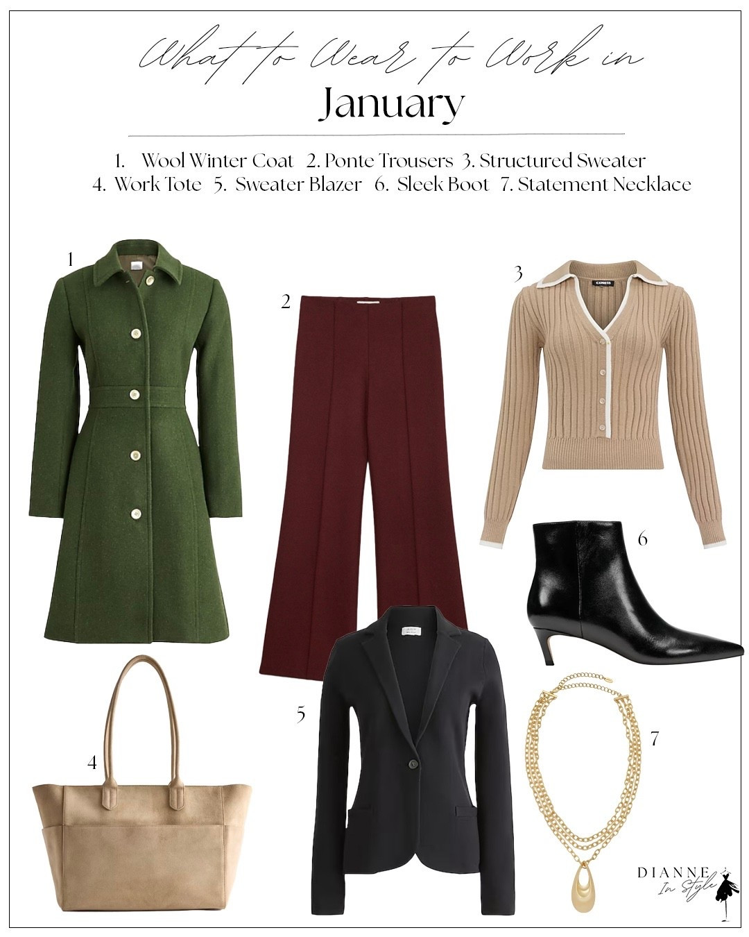Here are the seven winter-smart workwear pieces I recommend for January:

1. The Structured Sweater
2. The Winter Weight Trouser
3. The Elevated Layering Piece
4. The Sleek Winter Boot
5. The Work Tote with Winter Texture
6. The Coat That Completes the Look
7. The Statement Piece That Wakes Up Your Winter Neutrals


A refreshed work wardrobe isn’t about buying more — it’s about choosing pieces that support the goals, energy, and presence you’re bringing into the year


#LTKWorkwear #LTKOver40 #LTKSeasonal