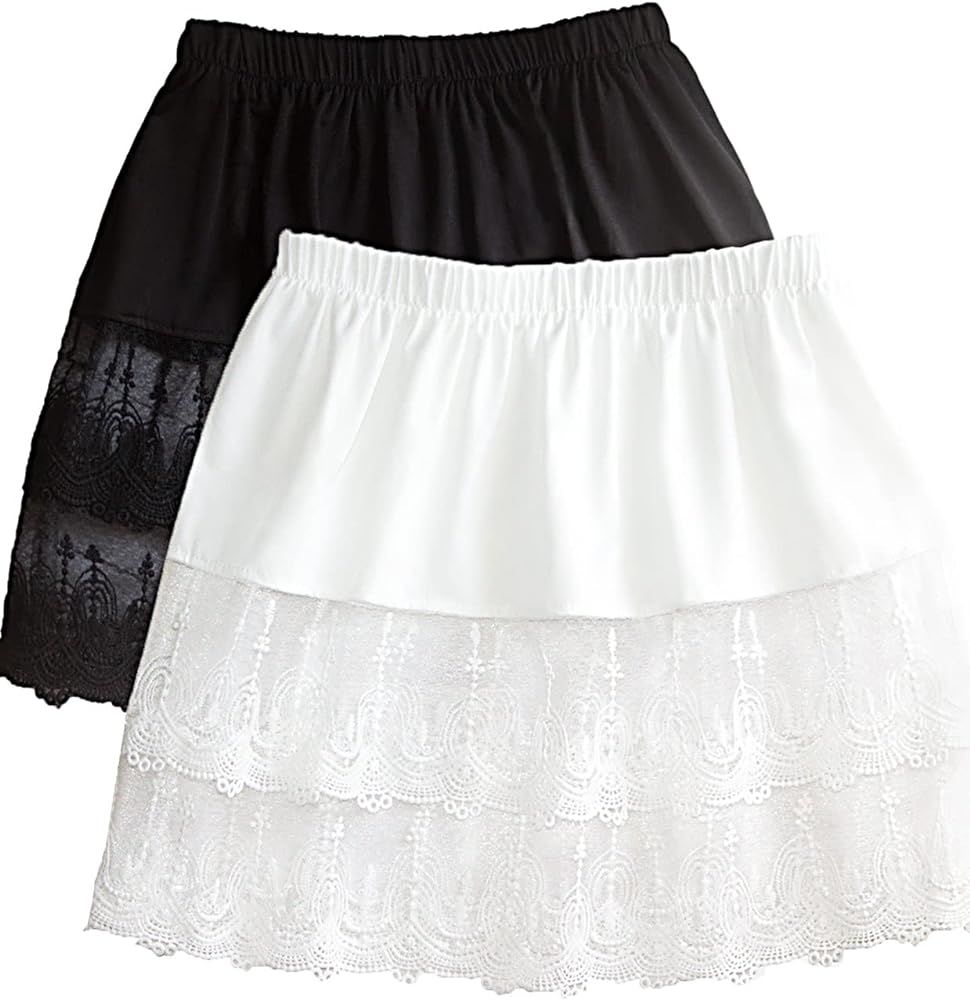 Women's Lace Extender Mini Lace Underskirt Skirts Half Slip Extra Length Plus Size | Amazon (US)